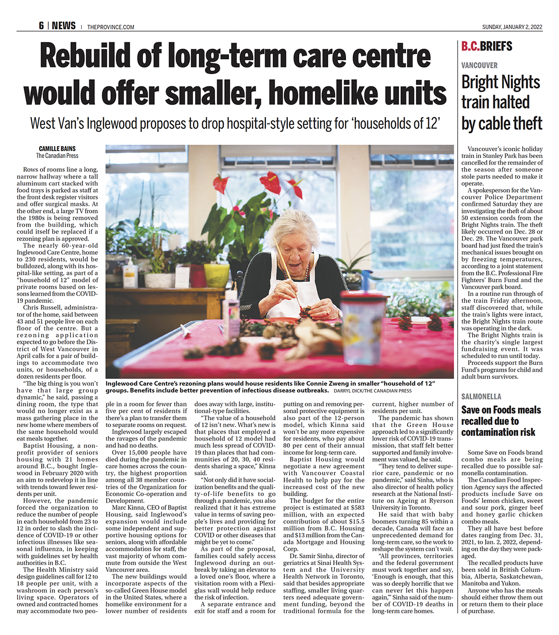 The Province: Rebuild of long-term care centre would offer smaller, homelike units